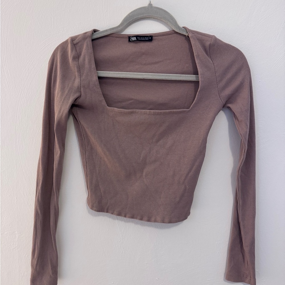 Zara Ribbed Knit Top in Brown